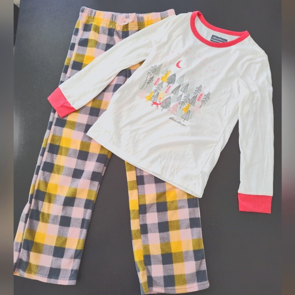 Eddie Bauer Pajama Set - Cozy Fleece Winter Sleepwear Set - Girls Sz M (10/12)